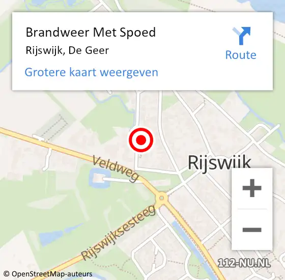 Locatie op kaart van de 112 melding: Brandweer Met Spoed Naar Rijswijk, De Geer op 26 oktober 2021 21:12