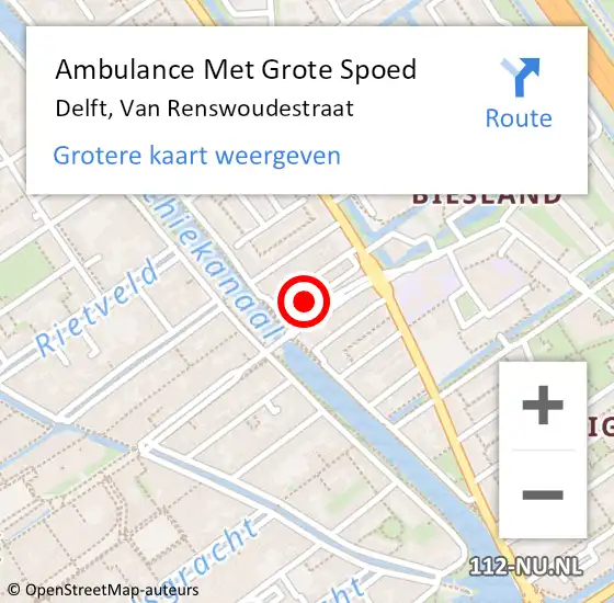 Locatie op kaart van de 112 melding: Ambulance Met Grote Spoed Naar Delft, Van Renswoudestraat op 26 oktober 2021 21:21