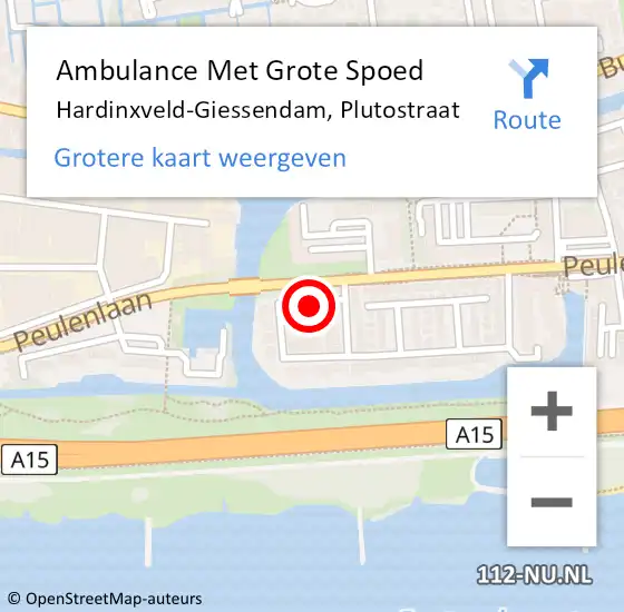 Locatie op kaart van de 112 melding: Ambulance Met Grote Spoed Naar Hardinxveld-Giessendam, Plutostraat op 26 oktober 2021 22:00