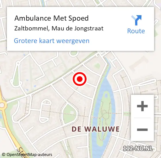 Locatie op kaart van de 112 melding: Ambulance Met Spoed Naar Zaltbommel, Mau de Jongstraat op 26 oktober 2021 22:18