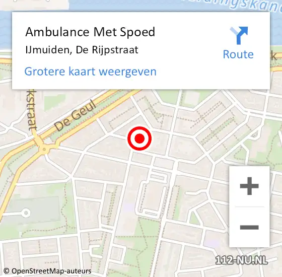 Locatie op kaart van de 112 melding: Ambulance Met Spoed Naar IJmuiden, De Rijpstraat op 26 oktober 2021 22:44