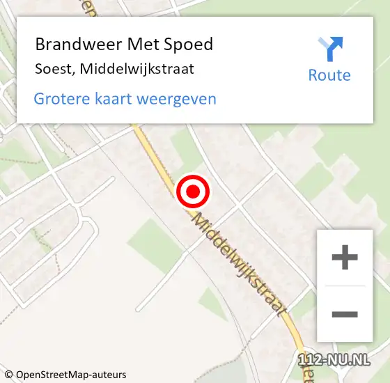 Locatie op kaart van de 112 melding: Brandweer Met Spoed Naar Soest, Middelwijkstraat op 26 oktober 2021 22:51