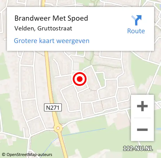 Locatie op kaart van de 112 melding: Brandweer Met Spoed Naar Velden, Gruttostraat op 27 oktober 2021 00:23