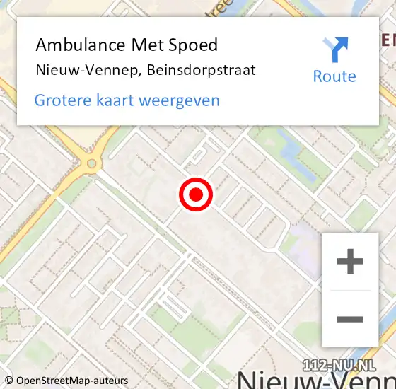 Locatie op kaart van de 112 melding: Ambulance Met Spoed Naar Nieuw-Vennep, Beinsdorpstraat op 27 oktober 2021 01:05