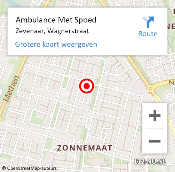 Locatie op kaart van de 112 melding: Ambulance Met Spoed Naar Zevenaar, Wagnerstraat op 27 oktober 2021 02:51