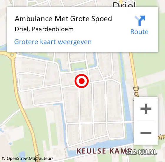 Locatie op kaart van de 112 melding: Ambulance Met Grote Spoed Naar Driel, Paardenbloem op 27 oktober 2021 02:54