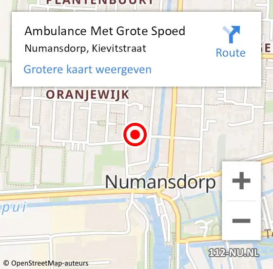 Locatie op kaart van de 112 melding: Ambulance Met Grote Spoed Naar Numansdorp, Kievitstraat op 27 oktober 2021 03:06