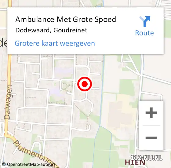 Locatie op kaart van de 112 melding: Ambulance Met Grote Spoed Naar Dodewaard, Goudreinet op 27 oktober 2021 03:39