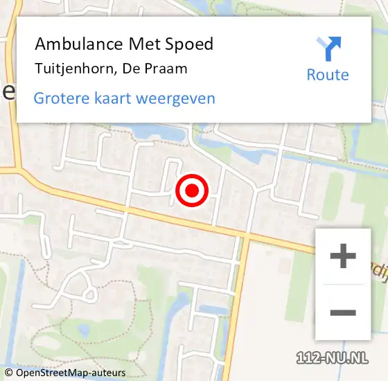 Locatie op kaart van de 112 melding: Ambulance Met Spoed Naar Tuitjenhorn, De Praam op 27 oktober 2021 06:15