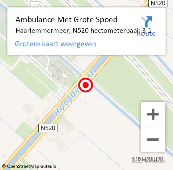 Locatie op kaart van de 112 melding: Ambulance Met Grote Spoed Naar Haarlemmermeer, N520 hectometerpaal: 3,1 op 27 oktober 2021 06:32