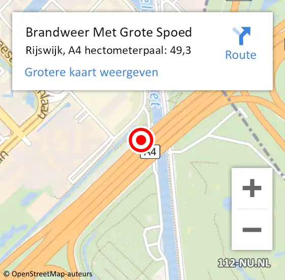 Locatie op kaart van de 112 melding: Brandweer Met Grote Spoed Naar Den Haag, A4 hectometerpaal: 49,3 op 27 oktober 2021 07:36