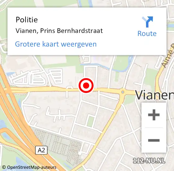 Locatie op kaart van de 112 melding: Politie Vianen, Prins Bernhardstraat op 27 oktober 2021 07:47