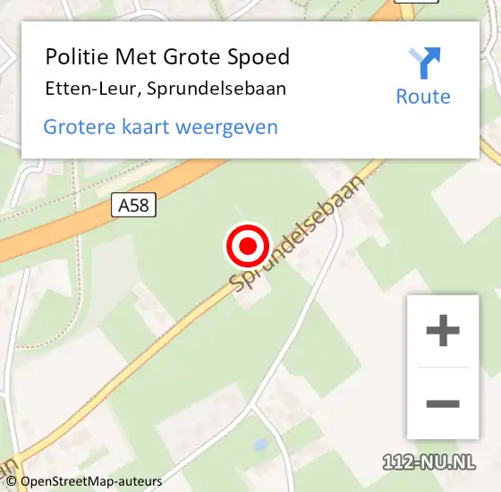 Locatie op kaart van de 112 melding: Politie Met Grote Spoed Naar Etten-Leur, Sprundelsebaan op 27 oktober 2021 07:50