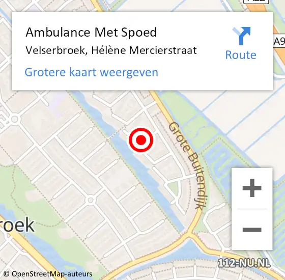 Locatie op kaart van de 112 melding: Ambulance Met Spoed Naar Velserbroek, Hélène Mercierstraat op 27 oktober 2021 08:02