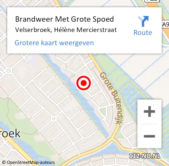 Locatie op kaart van de 112 melding: Brandweer Met Grote Spoed Naar Velserbroek, Hélène Mercierstraat op 27 oktober 2021 08:04