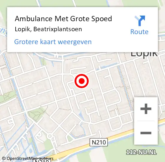 Locatie op kaart van de 112 melding: Ambulance Met Grote Spoed Naar Lopik, Beatrixplantsoen op 27 oktober 2021 08:48