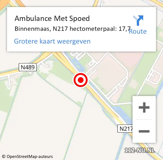 Locatie op kaart van de 112 melding: Ambulance Met Spoed Naar Binnenmaas, N217 hectometerpaal: 17,7 op 27 oktober 2021 09:18