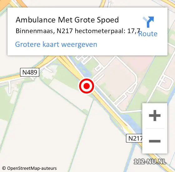 Locatie op kaart van de 112 melding: Ambulance Met Grote Spoed Naar Binnenmaas, N217 hectometerpaal: 17,7 op 27 oktober 2021 09:23