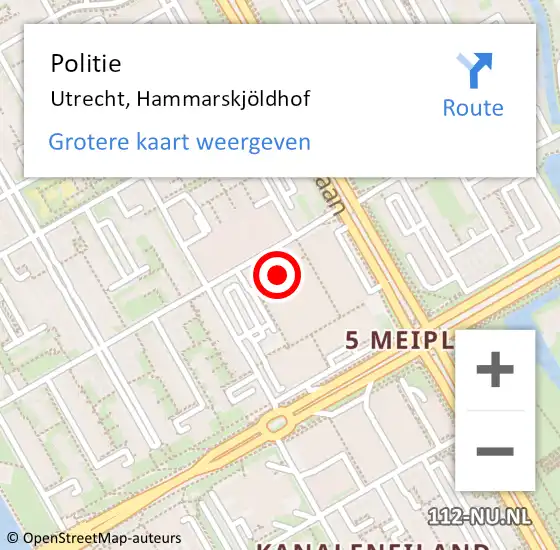 Locatie op kaart van de 112 melding: Politie Utrecht, Hammarskjöldhof op 27 oktober 2021 09:25