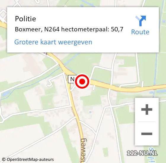 Locatie op kaart van de 112 melding: Politie Boxmeer, N264 hectometerpaal: 50,7 op 27 oktober 2021 09:37