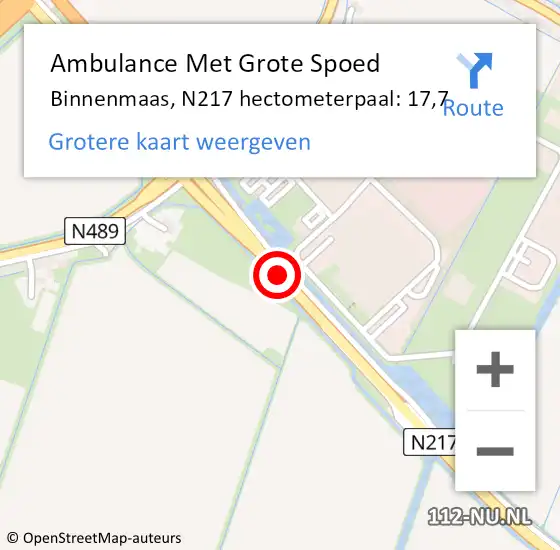 Locatie op kaart van de 112 melding: Ambulance Met Grote Spoed Naar Binnenmaas, N217 hectometerpaal: 17,7 op 27 oktober 2021 09:39