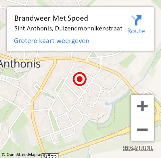 Locatie op kaart van de 112 melding: Brandweer Met Spoed Naar Sint Anthonis, Duizendmonnikenstraat op 27 oktober 2021 09:40