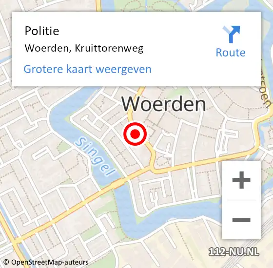 Locatie op kaart van de 112 melding: Politie Woerden, Kruittorenweg op 27 oktober 2021 09:56