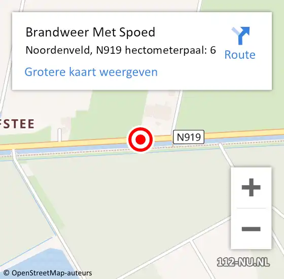 Locatie op kaart van de 112 melding: Brandweer Met Spoed Naar Noordenveld, N919 hectometerpaal: 6 op 27 oktober 2021 09:59