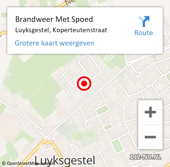 Locatie op kaart van de 112 melding: Brandweer Met Spoed Naar Luyksgestel, Koperteutenstraat op 27 oktober 2021 10:09