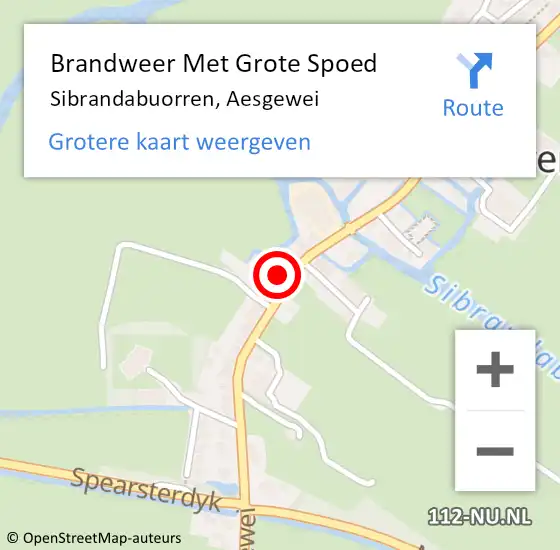 Locatie op kaart van de 112 melding: Brandweer Met Grote Spoed Naar Sibrandabuorren, Aesgewei op 27 oktober 2021 10:14