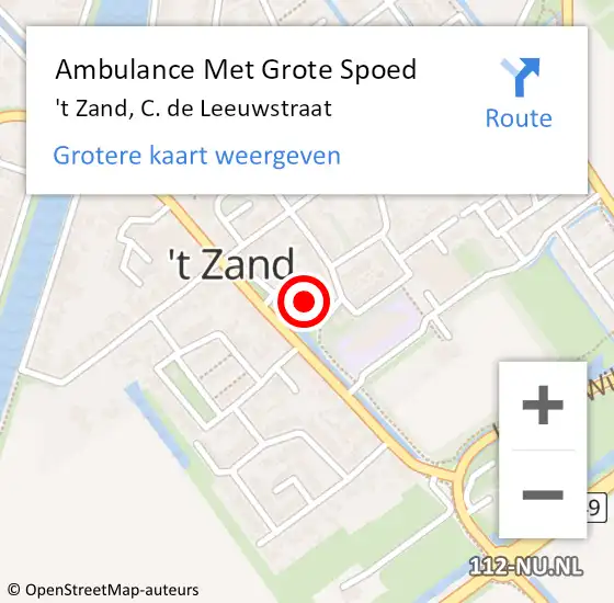 Locatie op kaart van de 112 melding: Ambulance Met Grote Spoed Naar 't Zand, C. de Leeuwstraat op 27 oktober 2021 10:30