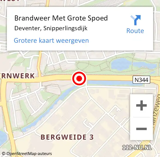 Locatie op kaart van de 112 melding: Brandweer Met Grote Spoed Naar Deventer, Snipperlingsdijk op 27 oktober 2021 10:37