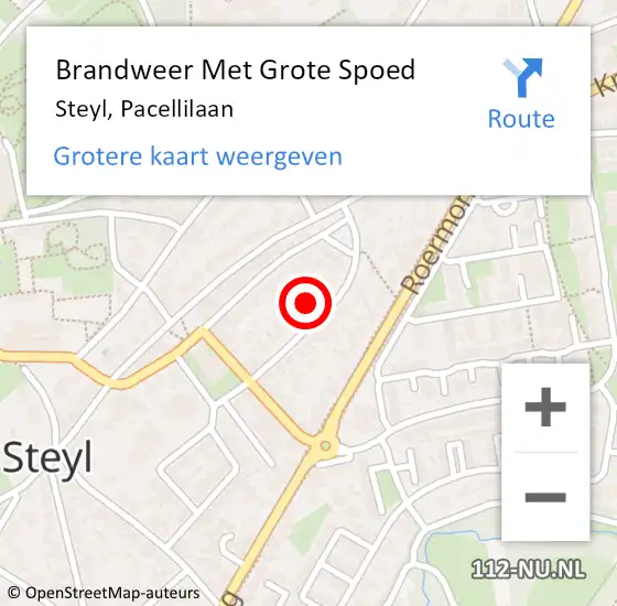 Locatie op kaart van de 112 melding: Brandweer Met Grote Spoed Naar Steyl, Pacellilaan op 27 oktober 2021 10:38