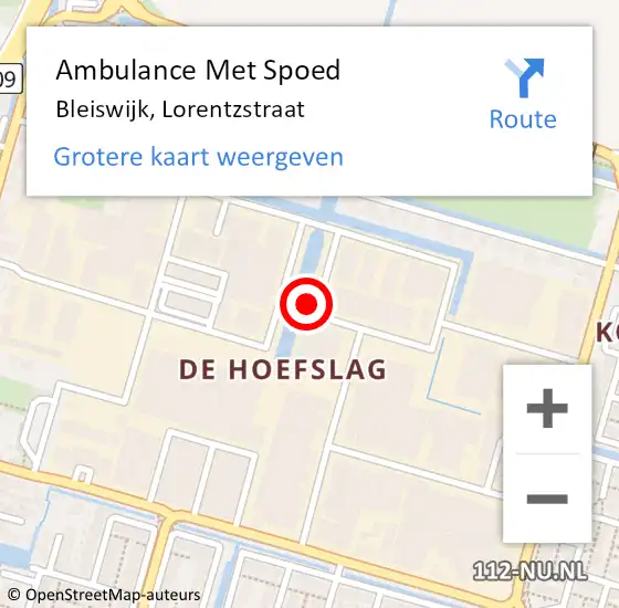 Locatie op kaart van de 112 melding: Ambulance Met Spoed Naar Bleiswijk, Lorentzstraat op 27 oktober 2021 11:27