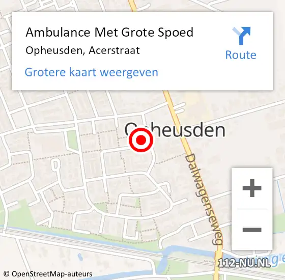 Locatie op kaart van de 112 melding: Ambulance Met Grote Spoed Naar Opheusden, Acerstraat op 27 oktober 2021 11:40