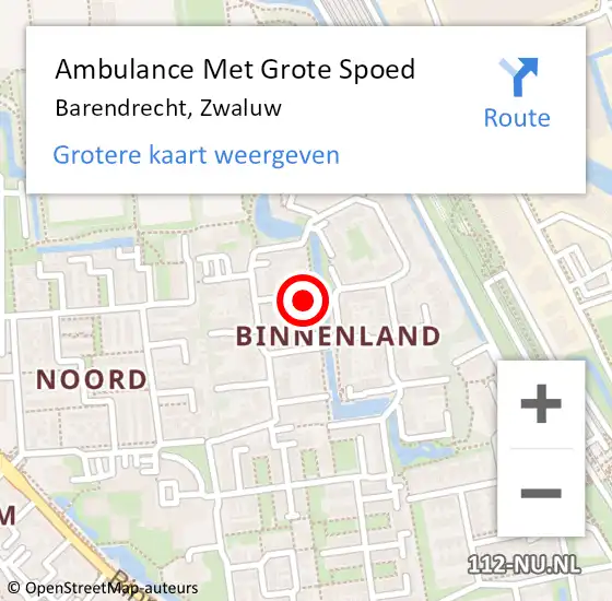 Locatie op kaart van de 112 melding: Ambulance Met Grote Spoed Naar Barendrecht, Zwaluw op 27 oktober 2021 11:47