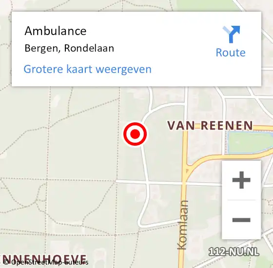 Locatie op kaart van de 112 melding: Ambulance Bergen, Rondelaan op 27 oktober 2021 12:12