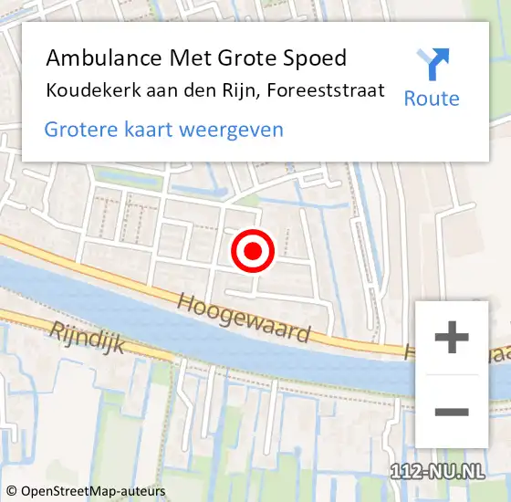 Locatie op kaart van de 112 melding: Ambulance Met Grote Spoed Naar Koudekerk aan den Rijn, Foreeststraat op 27 oktober 2021 12:26