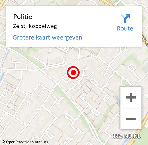 Locatie op kaart van de 112 melding: Politie Zeist, Koppelweg op 27 oktober 2021 12:59