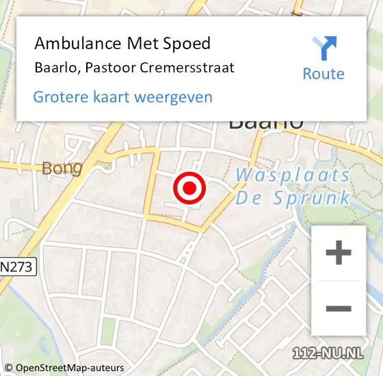Locatie op kaart van de 112 melding: Ambulance Met Spoed Naar Baarlo, Pastoor Cremersstraat op 27 juni 2014 11:42