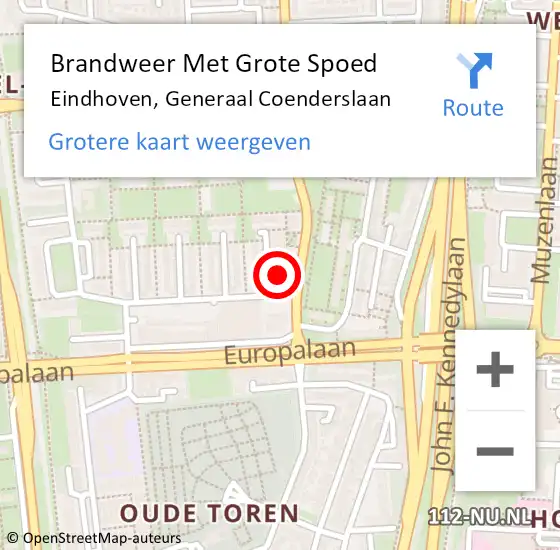 Locatie op kaart van de 112 melding: Brandweer Met Grote Spoed Naar Eindhoven, Generaal Coenderslaan op 27 oktober 2021 13:13