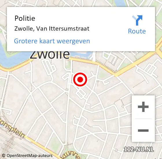 Locatie op kaart van de 112 melding: Politie Zwolle, Van Ittersumstraat op 27 oktober 2021 13:22