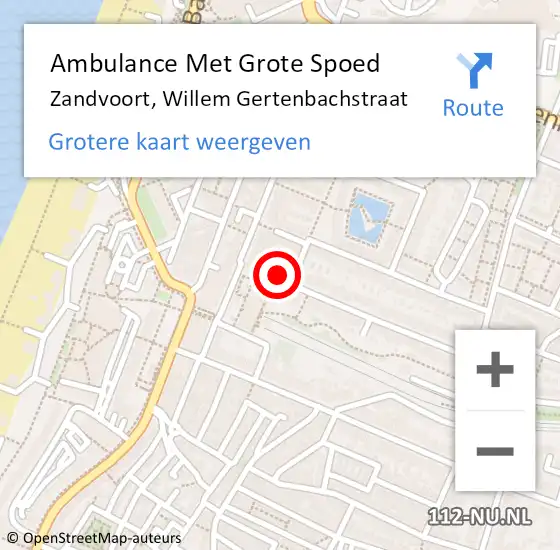 Locatie op kaart van de 112 melding: Ambulance Met Grote Spoed Naar Zandvoort, Willem Gertenbachstraat op 27 oktober 2021 13:29