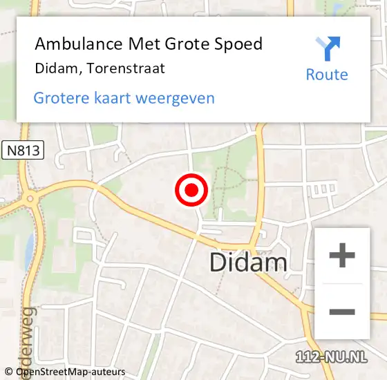 Locatie op kaart van de 112 melding: Ambulance Met Grote Spoed Naar Didam, Torenstraat op 27 oktober 2021 13:34