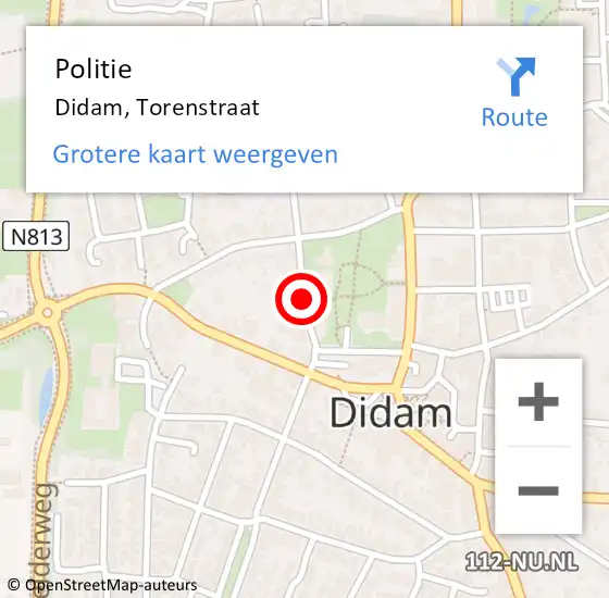 Locatie op kaart van de 112 melding: Politie Didam, Torenstraat op 27 oktober 2021 13:35