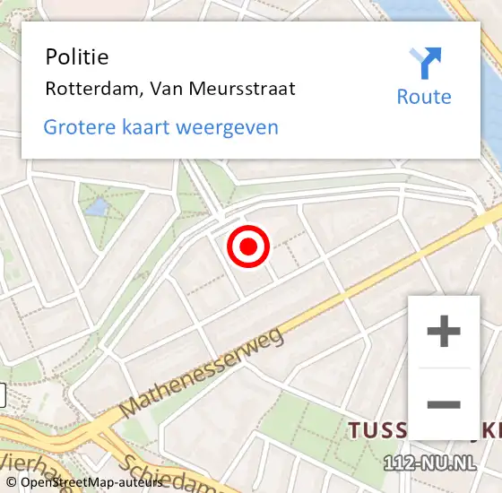Locatie op kaart van de 112 melding: Politie Rotterdam, Van Meursstraat op 27 oktober 2021 13:37