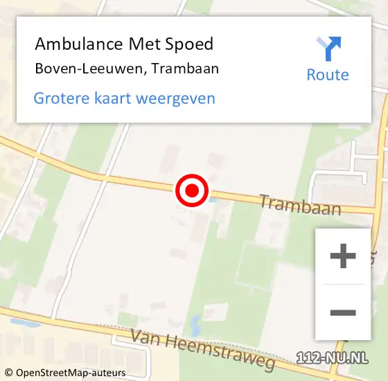 Locatie op kaart van de 112 melding: Ambulance Met Spoed Naar Boven-Leeuwen, Trambaan op 27 oktober 2021 13:39