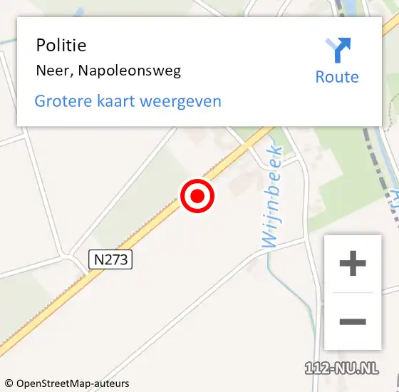 Locatie op kaart van de 112 melding: Politie Neer, Napoleonsweg op 27 oktober 2021 14:08