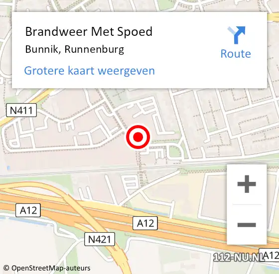 Locatie op kaart van de 112 melding: Brandweer Met Spoed Naar Bunnik, Runnenburg op 27 oktober 2021 14:24