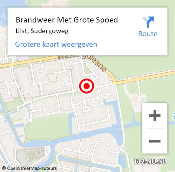 Locatie op kaart van de 112 melding: Brandweer Met Grote Spoed Naar IJlst, Sudergoweg op 27 oktober 2021 14:50